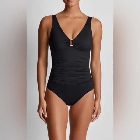 New Lauren Ring-Front One-Piece in Black Size 6 - Picture 2 of 11